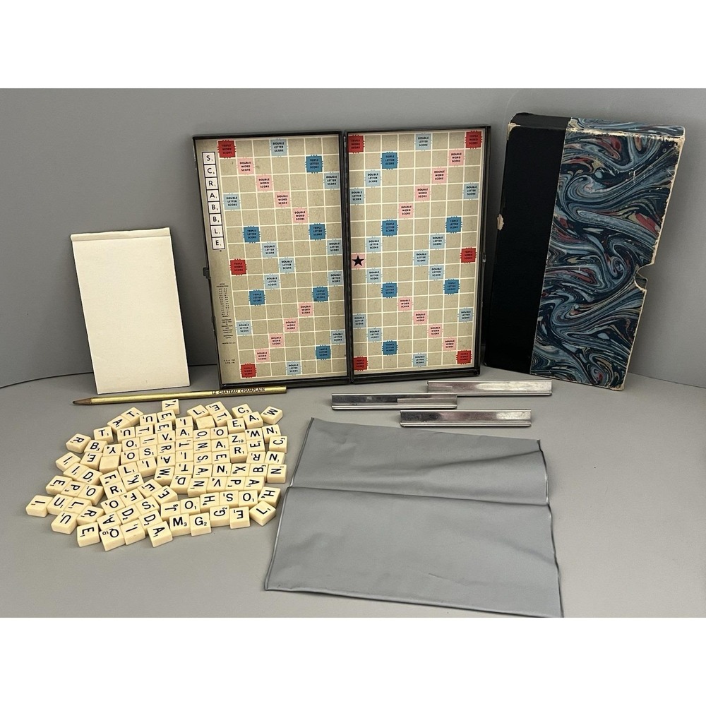 Vintage SCRABBLE TRAVEL GAME Metal Board Magnetic Pieces 1950s  - Incomplete